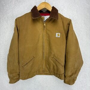 Carhartt Detroit Jacket Quilt Lined Youth XL (14) JQ606 BRN Brown Red Lining